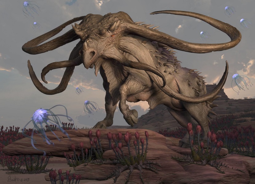 Happy woman hiker in a misty forest