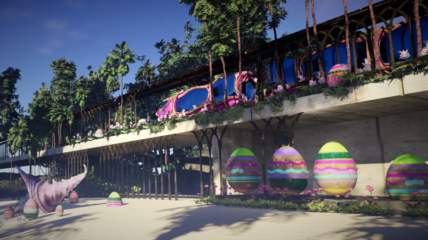 Hiker crossing a rocky stream